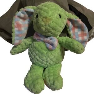 Kellytoy Green Waffle Popcorn Plush Bunny Rabbit Pastel Plaid Bow Easter Stuffed